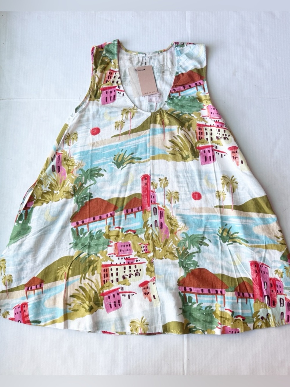 Label of Love New Linen Riviera Print Dress NWT
